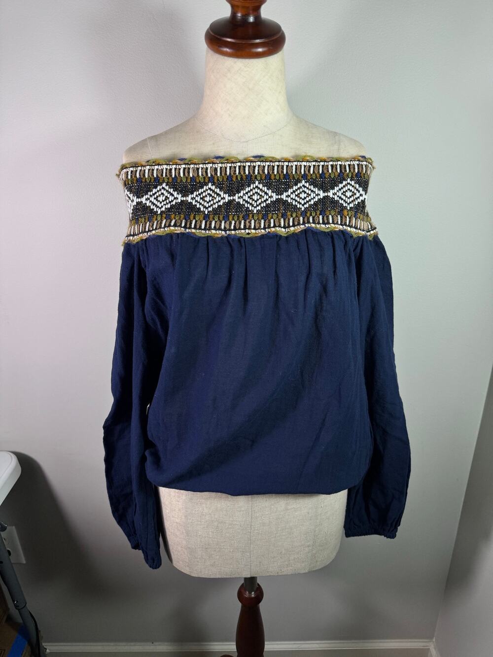 Tory Burch Off The Shoulder Blouse Navy Blue Size Petite Small